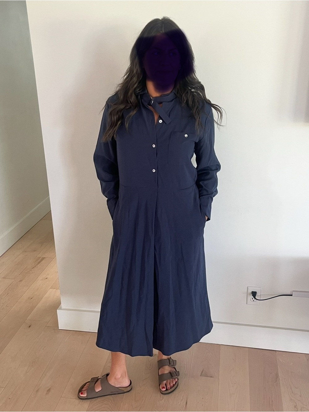 Vince Navy Blue Button-Front Shirt Dress - Picture 2 of 7